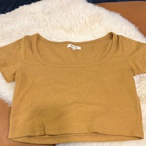Mustard Yellow Scoop Neck Crop Top, Size S